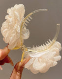 Rose Petal Sheer Fabric Hair Claw Clip — Off White