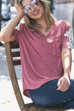 Lace Sleeve Detailed V Neck Pocket Top Mauve