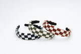 Checkered Headband Soft Fabric Padded Black White