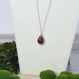 Crimson Natural Agate Stone Teardrop Pendant Layering Necklace