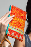 Tessa Handmade Jacquard Clutch | Cotton & Suede | Beaded Wristlet