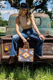 Handwoven Denim Cotton Tote Bag with Genuine Suede Handles