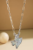 Texas State Pendant Paperclip Chain Necklace | AB Crystal