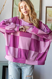 Checkered Long Sleeve Crewneck Sweatshirt Magenta