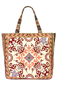 Tapestry Woven Canvas Tote Bag Beige