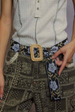 Floral Embroidered Belt – Black & White | Beaded Straw Buckle | Pol Clothing