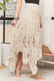 Crochet Lace High-Low Maxi Skirt in Beige
