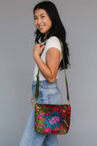 Olive & Multicolored Velvet Floral Crossbody Bag