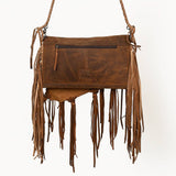 Rustic Western Fringe Crossbody Bag Braided Leather Conchos Turquoise Accent
