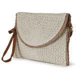 Lightweight Straw Messenger Convertible Wristlet Crossbody Bag Cream
