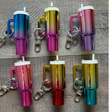 Chrome Ombre Plastic Tumbler Keychain with Removable Lid Gold Pink