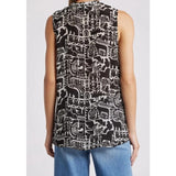 Black White Animal Printed Button-Up Sleeveless Blouse