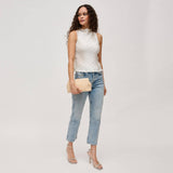 Samira Beaded Evening Bag | Champagne with Gold Hardware & Chain Strap