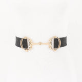 Straw Metal Buckle Elastic Belt Black Gold
