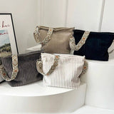 Corduroy Slouchy Tote Bag With Guitar Shoulder Strap Black