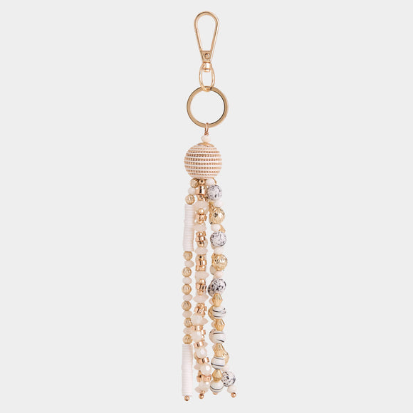 Nanette Key Chain Bag Charm White Gold
