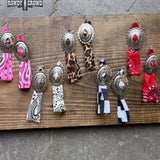 Concho Rodeo Western Cowgirl Earrings Red Bandana