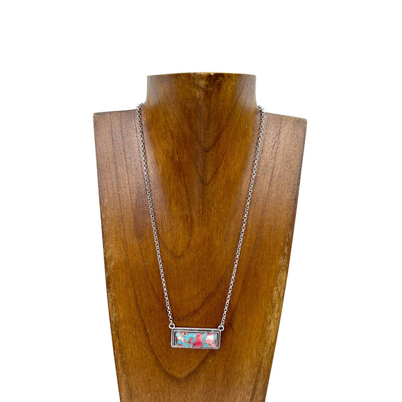 Western Southwestern Oyster Copper Turquoise  Bar pendant Necklace