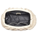 Veronica Woven Vegan Leather Clutch | Oatmilk with Gold Hardware & Chain Strap