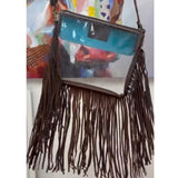 Hand Tooled Leather Clear Purse Crossbody Concert Game Day Brown and Turquoise