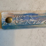 Western Boho Layering Hand Tooled Leather Bracelet Ivory Blue