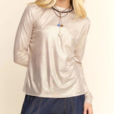 Metallic Mesh Long Sleeve Layering Top - Cream Shimmer
