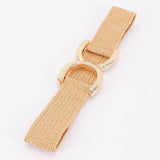 Straw Wide Dual Buckle Elastic Belt - Khaki/Gold