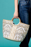Ruggine Myth Floral Printed Woven Jute Tote Shopper Bag