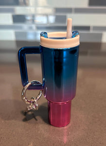 Chrome Ombre Plastic Tumbler Keychain with Removable Lid Blue Pink