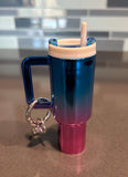 Chrome Ombre Plastic Tumbler Keychain with Removable Lid Blue Pink