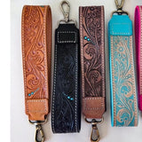 Hand Tooled Leather Wristlet Keychain Key Fob Chunky Tan