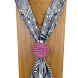Western Round Silver Tone with Hot Pink Stones Wild Rag Scarf Slide