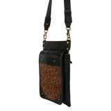 Vela Black Small Leather Crossbody in Cheetah