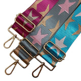 Grey Pink Tan Stars Adjustable Crossbody Bag Purse Guitar Strap Gunmetal