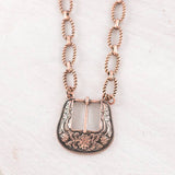 Western Floral Buckle Pendant Necklace | Copper | 16" Chain