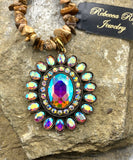Boho Jasper Concho Statement Necklace | Aurora Borealis Crystal & 14kt Gold-Plated