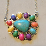 Western Southwestern Multicolor Stone Triangle Necklace Stud Earring Set