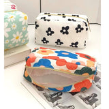 Lightweight Floral Corduroy Cosmetic Make Up Bag Pouch Black and White
