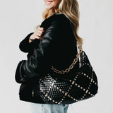 Sienna Slouchy Woven Shoulder Bag – Gold Metallic Diamond Black