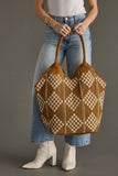 Brown & Cream Diamond Woven Tote Bag