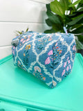 Quilted Makeup Cosmetic Bag Blue Wildflowers