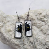 Black Cat Glass Bar Rectangle Dangle Earrings