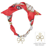 Red White Knotted Scarf Necklace with Rhinestone Open Bow 1.5" Charm Game Day