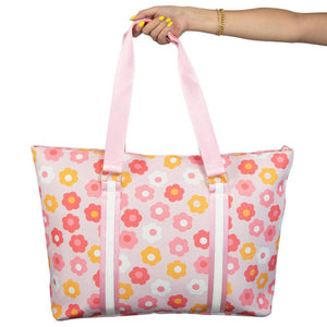 Pink Orange White Groovy Flowers Tote Bag