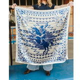 Cream Blue Aztec Printed  Western Southwestern Wild Rag Scarf Accent