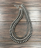 Handmade Navajo-Style 3-Strand Western Bead & Silver-Tone Necklace