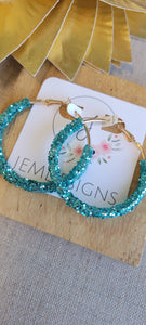 Glitter Hoops in Teal 1.96"