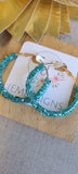 Glitter Hoops in Teal 1.96"