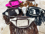 Western Hair-On Cowhide Fanny Pack | Brown & White Bum Bag