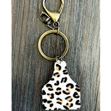 White Cheetah Print Western Cow Tag Keychain Bag Charm